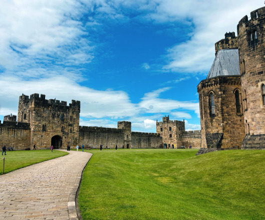 The grounds inside Alnwick Castle's curtain wall